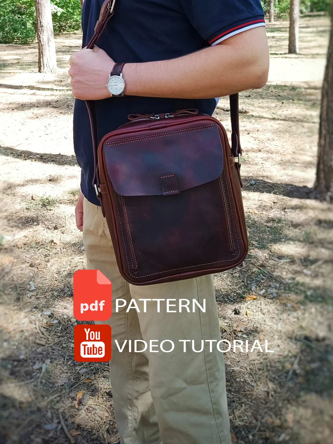 PDF Pattern for a men's crossbody bag. Increased size. Download PDF. Men's bag leather pattern. Classic men's leather bag - pattern.