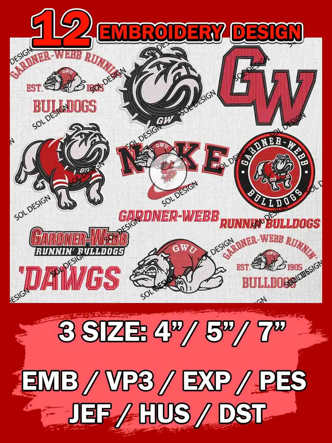 12 NCAA Gardner Webb Runnin Bulldogs Bundle Embroidery Files, NCAA Gardner Webb Runnin Bulldogs Team Bundle Embroidery Designs, NCAA Teams, National College Football Team 3 sizes, NCAA Gardner Webb Runnin Bulldogs Machine Embroidery, Digital Download