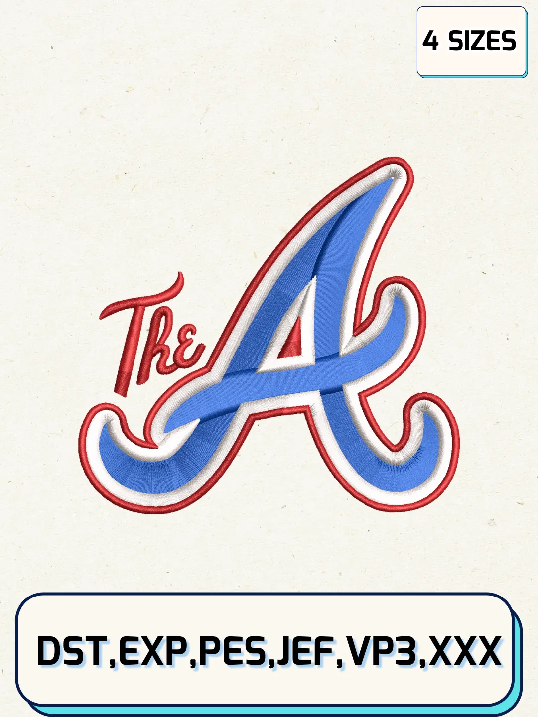 Atlanta Braves Logos Embroidery Design Files, MLB Logos Embroidery Designs, Machine Embroidery Files, 4 Sizes