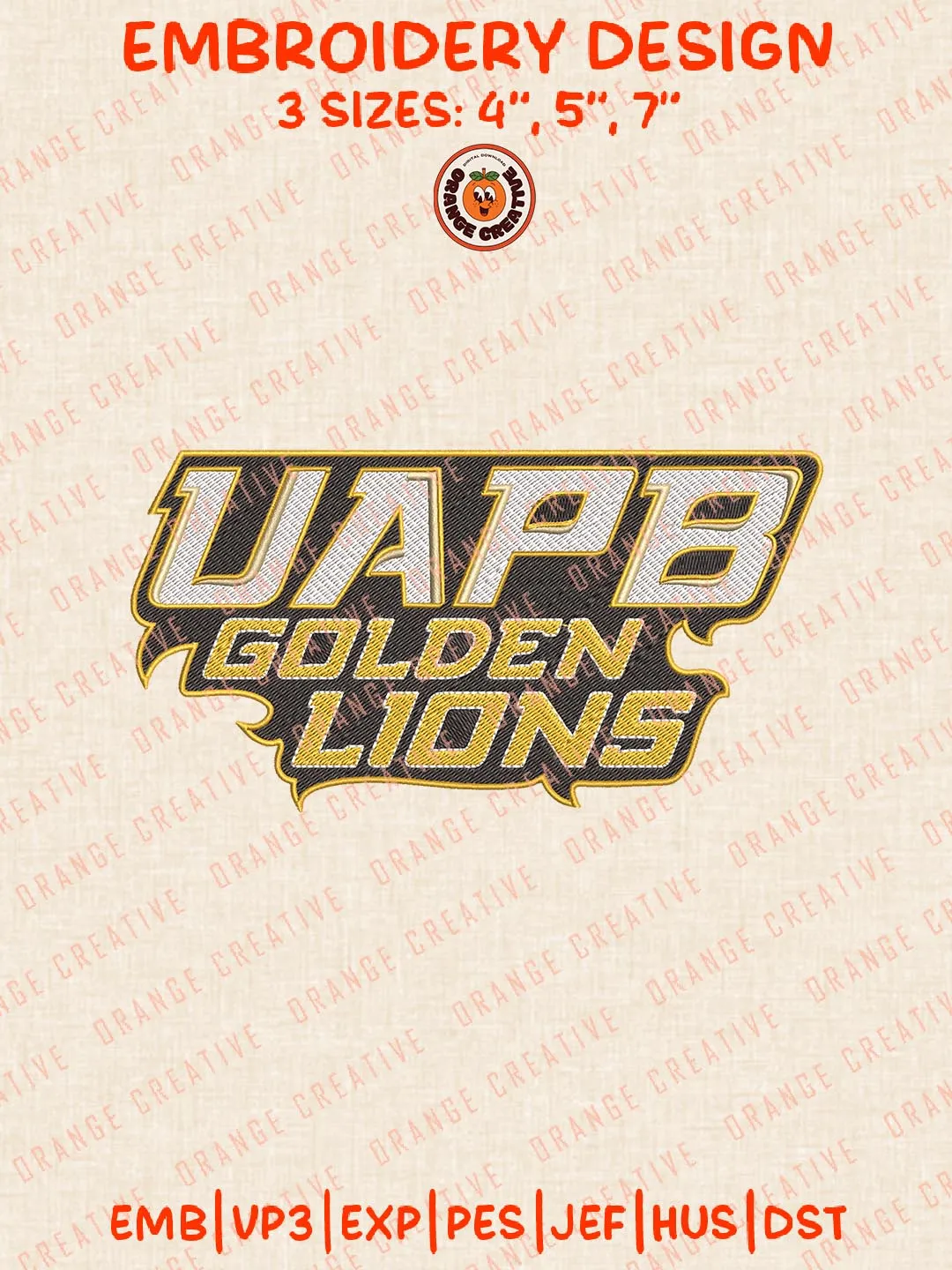 UAPB Golden Lions Logos Embroidery Design Files, NCAA Arkansas Pine Bluff Golden Lions Logos Embroidery Designs, Machine Embroidery Files, 4 Sizes, Custom Sizes, Instant Download