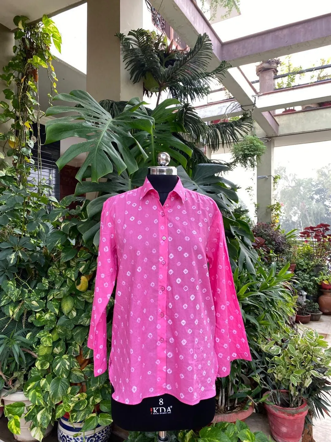 Handmade Block Print Cotton Shirt for Women | Pink Indian Tie Dye Button Down Top