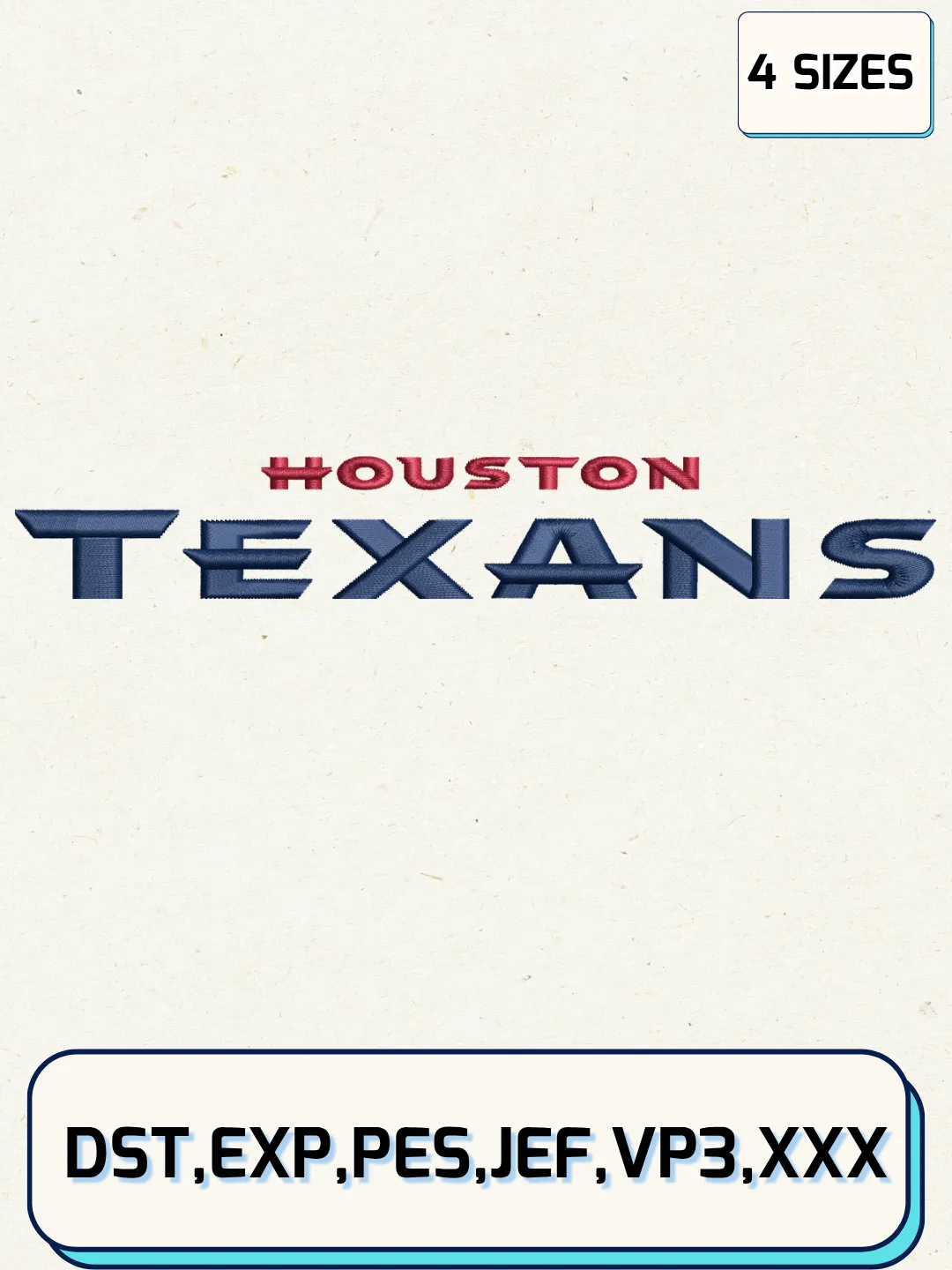 Houston Texans Wordmark Logo Embroidery Design Files,NFL Logo Embroidery Designs,Machine Embroidery Files,4 Sizes