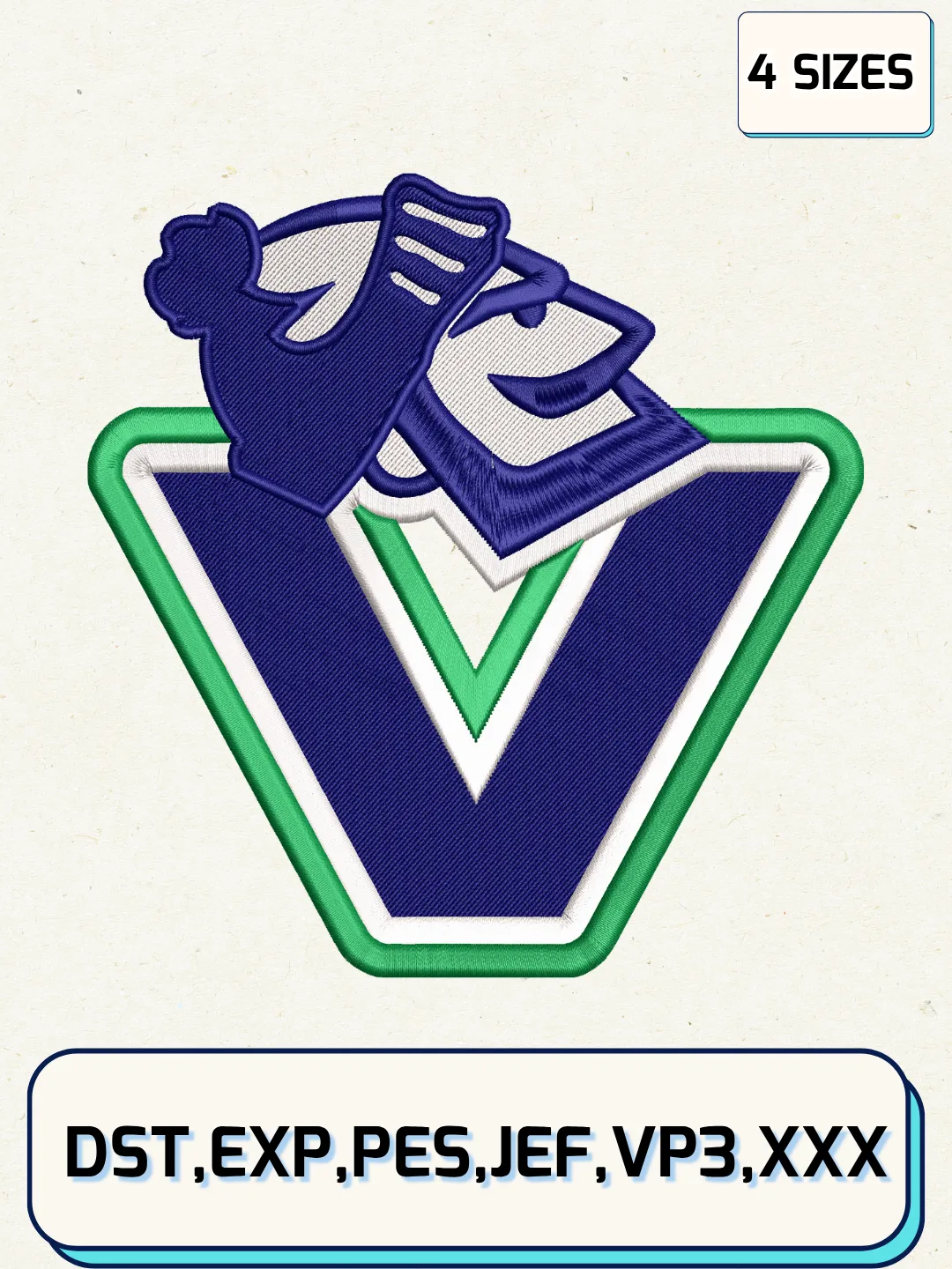 Vancouver Hockey Embroidery Design Files ,Machine Embroidery Files,4 Sizes