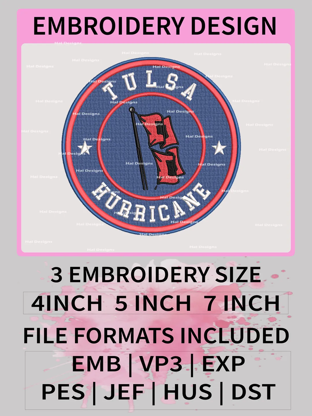 Tulsa Golden Hurricane Embroidery Files, NCAA Logo Embroidery Designs, NCAA Golden Hurricane, Machine Embroidery Designs