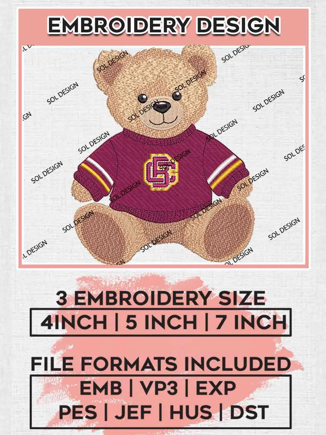 Bethune Cookman Wildcat Teddy Bear Embroidery Design, Football Embroidery files, Sport Machine embroidery files, 3 sizes, Instant Download