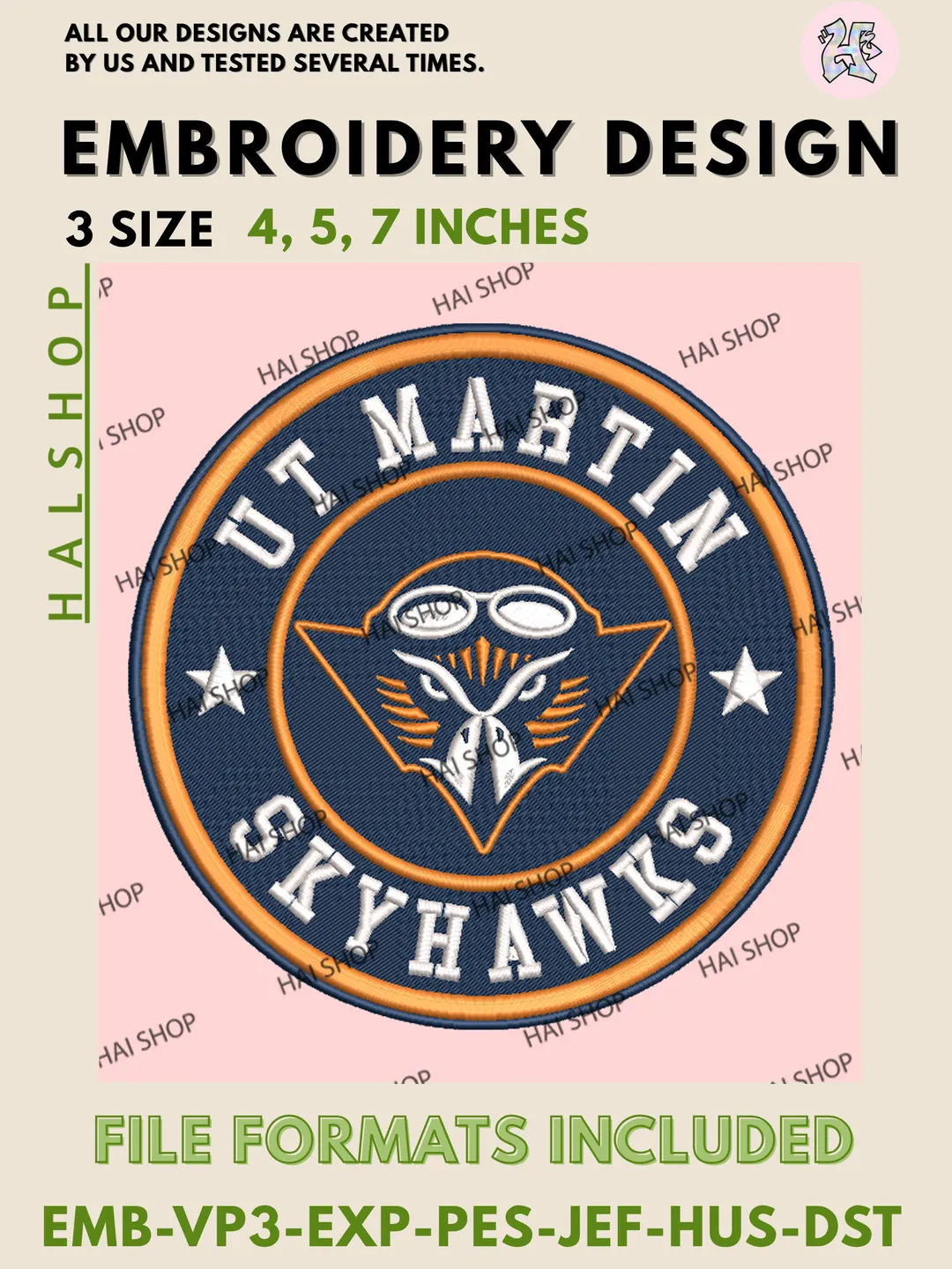 NCAA UT Martin Skyhawks Team Mascot Logo Machine Embroidery Design Files, Tennessee Martin Skyhawks College Team Logo Embroidery, NCAA Machine Embroidery Designs, Digital Download