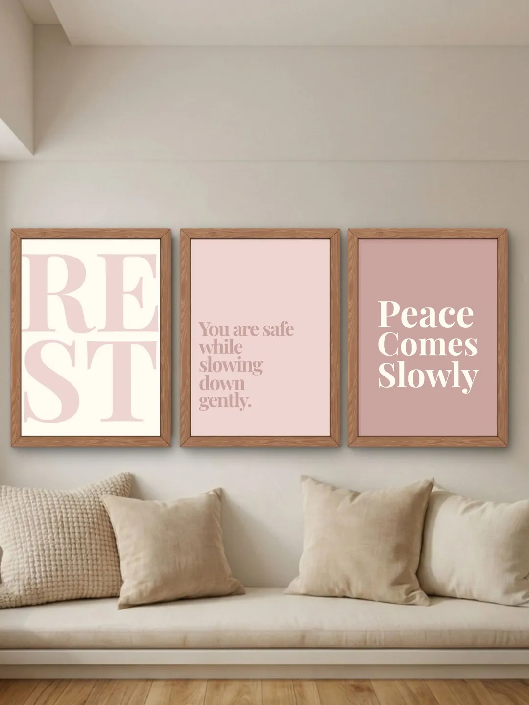 REST Printable Wall Art Set of 3, Calm Wall Art Quotes, Bedroom Wall Decor, Minimalist Typography, Digital Download