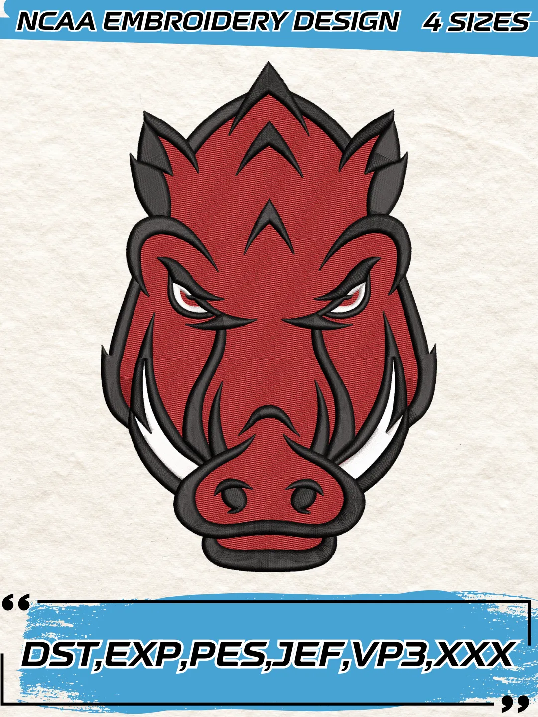Arkansas Razorbacks Secondary Logo Embroidery Design,NCAA Logo Embroidery Design,Machine Embroidery Design File,4 Sizes, Digital Download