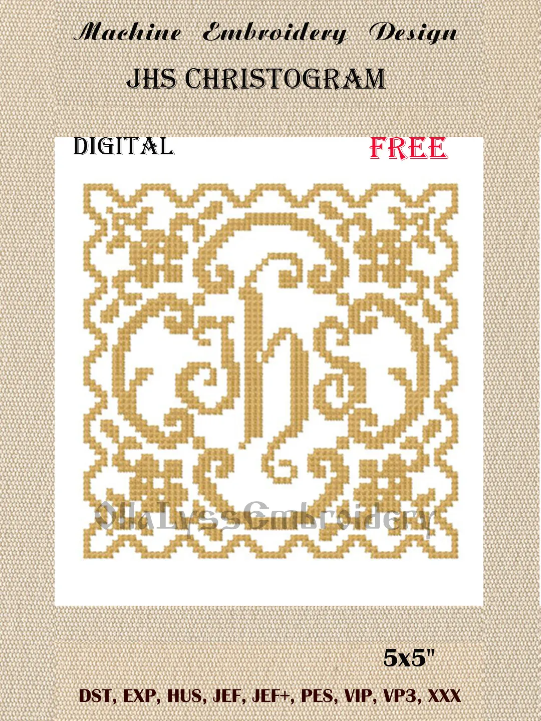 JHS Christogram embroidery design - Free