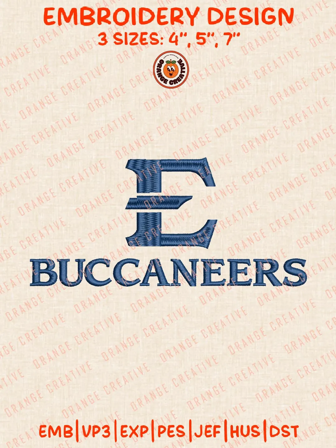 Buccaneers Logo Embroidery Design, NCAA East Tennessee State Buccaneers Team Embroidery Design, Machine Embroidery Design File, 4 Sizes, Digital Download