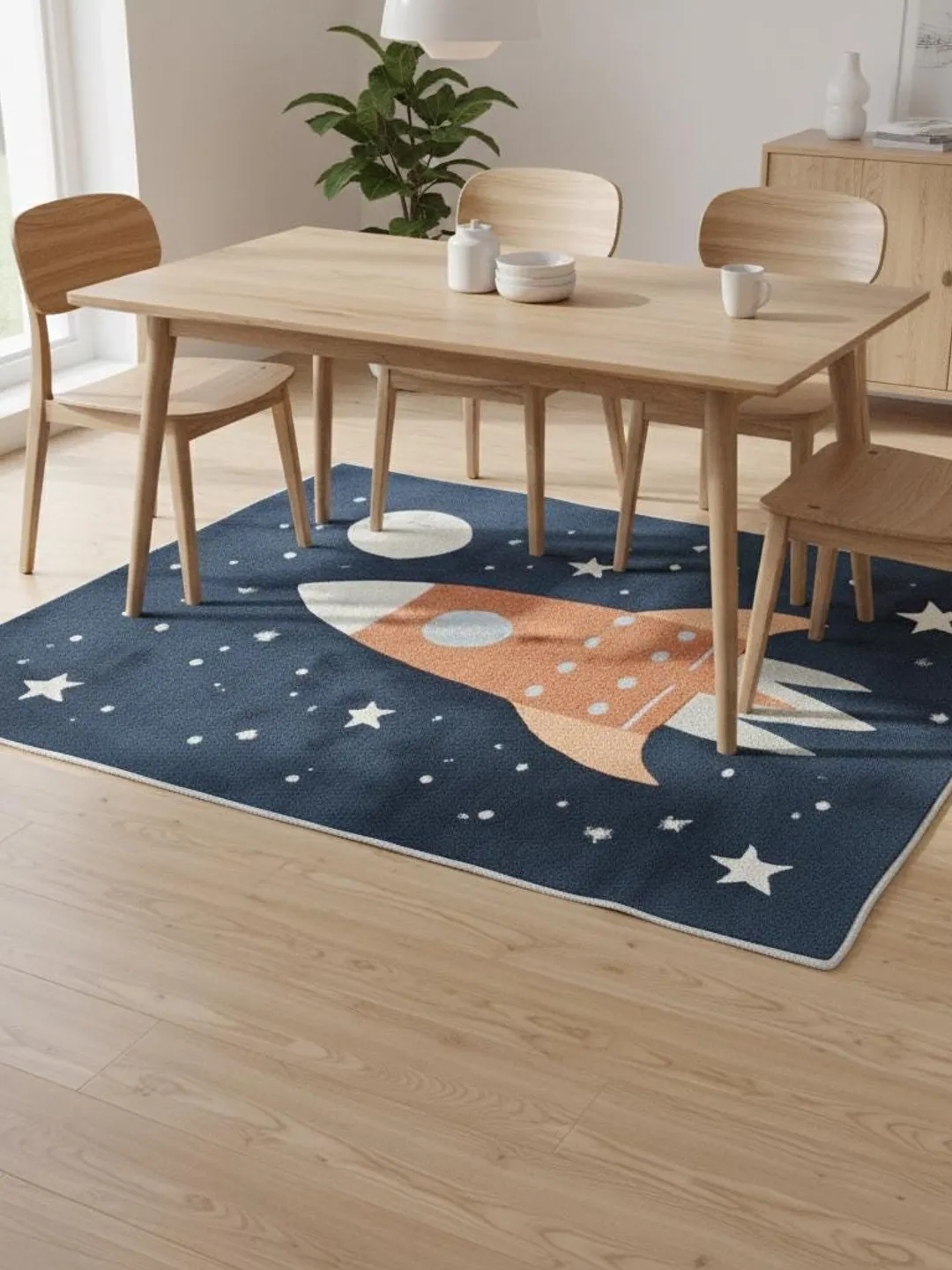 Handmade Tufted Wool Rocket Ship Rug | Space Nursery Decor