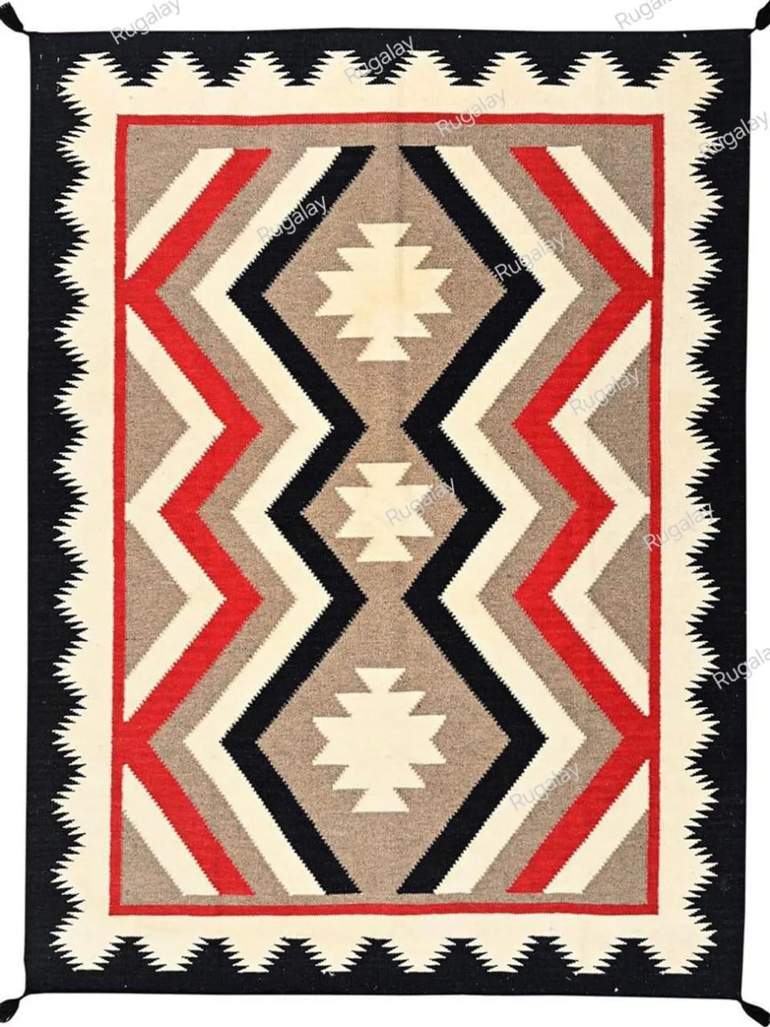 5x7 Ft Handwoven Red Wool Navajo Rug Southwestern Pattern Native ...