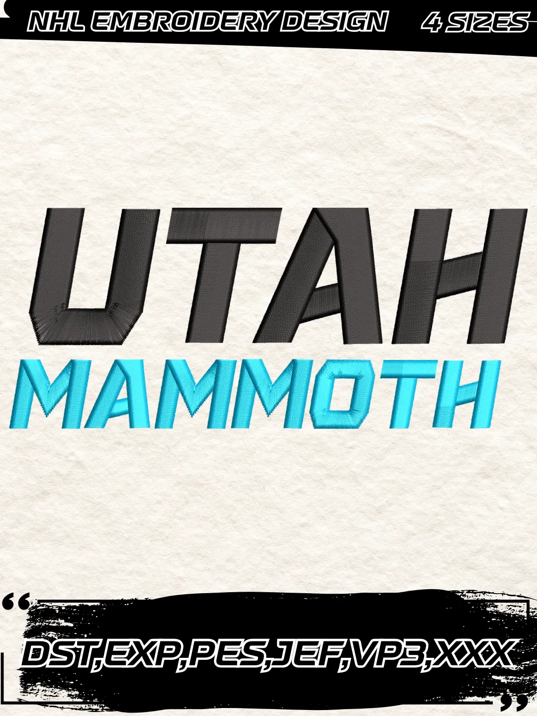 Utah Mammoth Wordmark Logo Embroidery Design-Machine Embroidery File