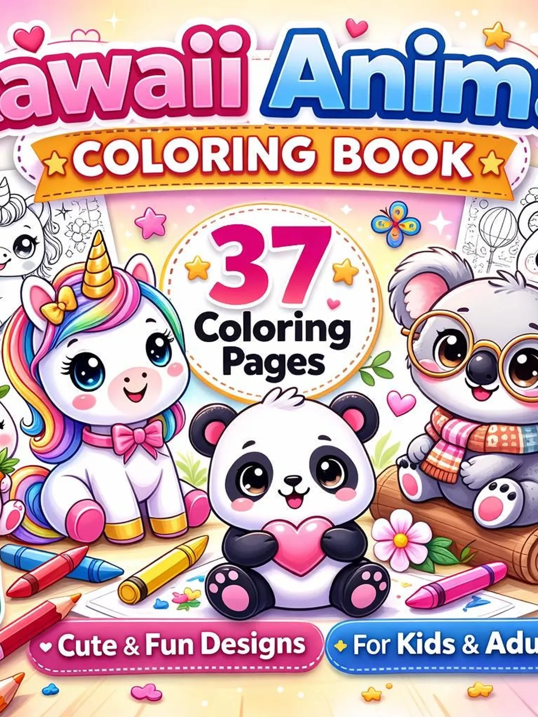 Kawaii Animal Coloring Pages PDF – 37 Printable Pages for Kids and ...