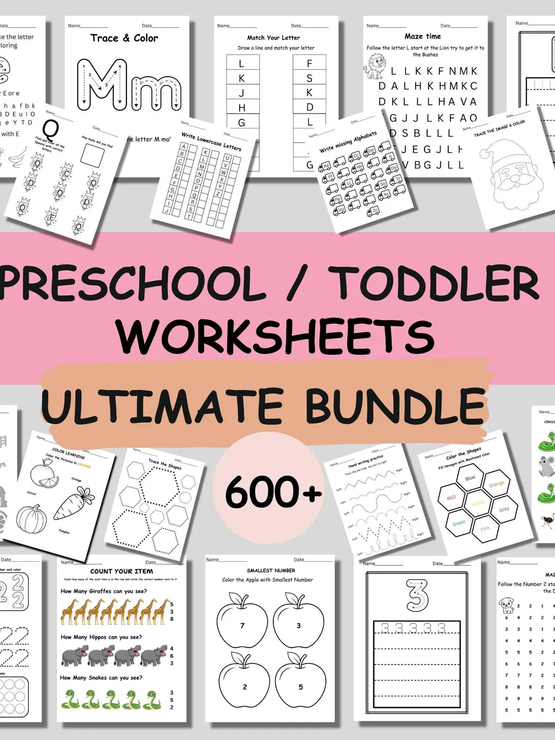 Preschool Worksheets Bundle 600+ Pages | Toddler Learning Printable ...