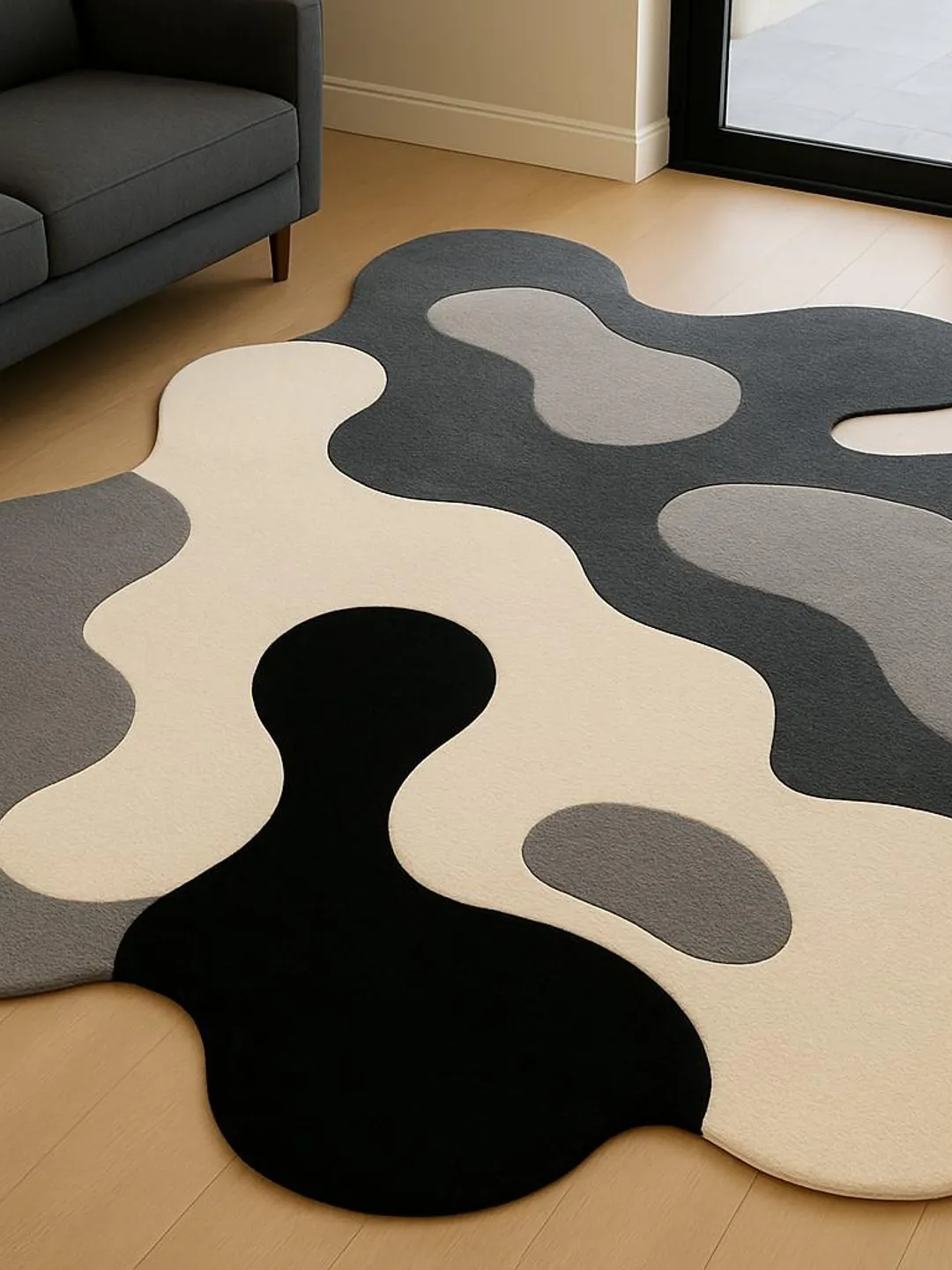 Modern Abstract Organic Shape Rug, Irregular Area Rug for Living Room Bedroom