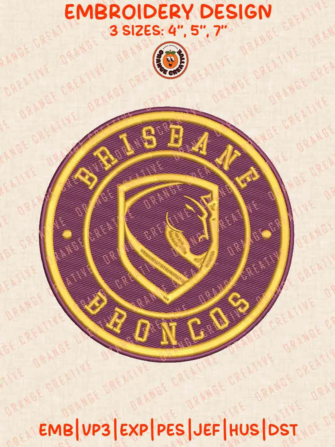 Brisbane Broncos NRL Logos Embroidery Design, NRL Rugby Team Machine Embroidery Digitized Pes File, 4 Sizes, Custom Size, Instant Download