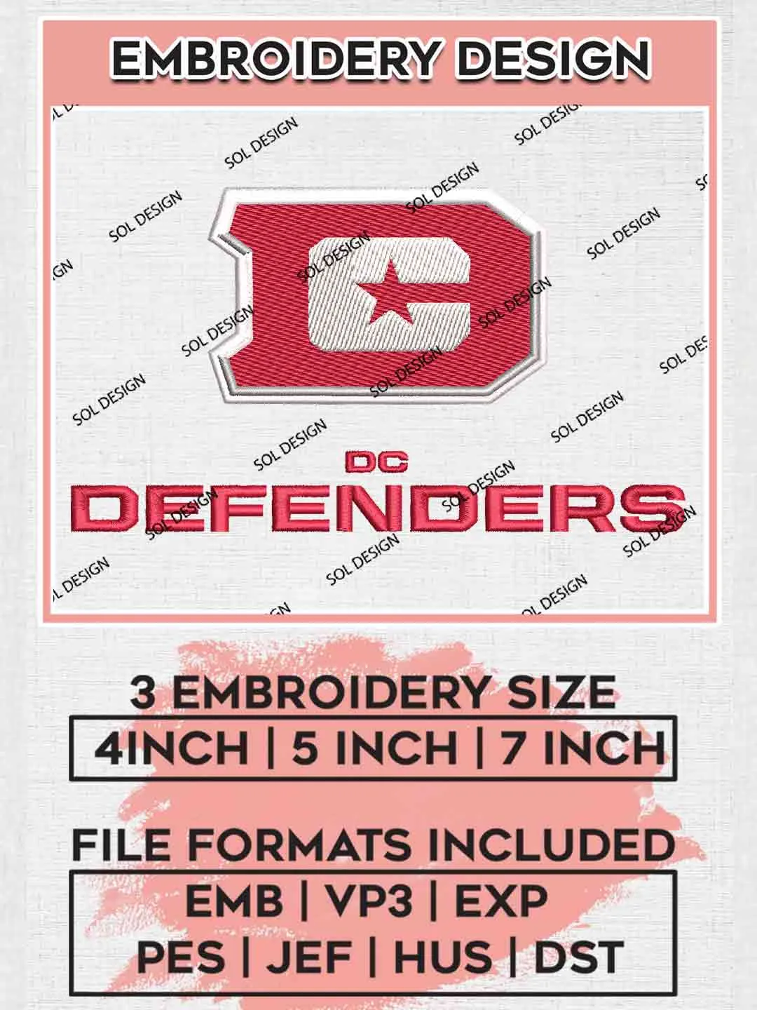 DC Defenders Logo Embroidery Design, UFL Embroidery files, Sport Machine embroidery designs, 3 sizes, Instant Download