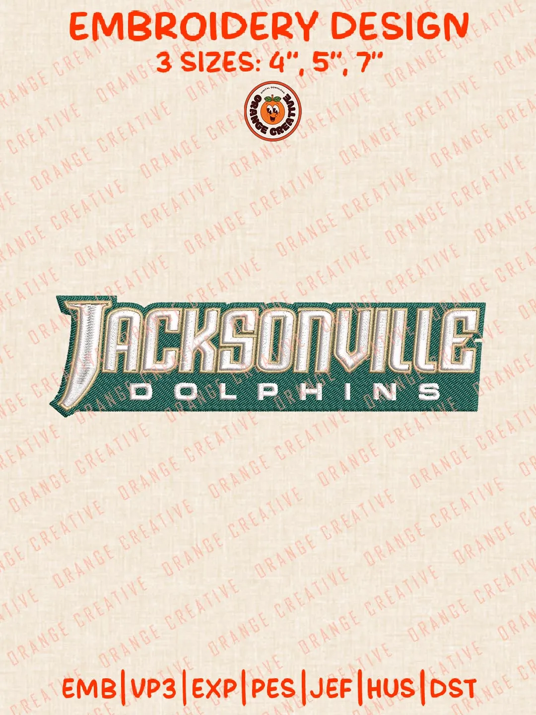 Jacksonville Dolphins Text Embroidery Design, NCAA Team Logo Embroidery Design, Machine Embroidery Design File, 4 Sizes, Custom Size, Digital Download