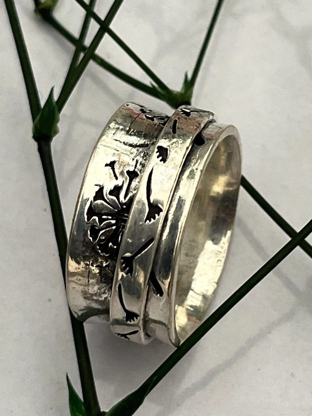 Personalized Hammered Sterling Silver Spinner Ring: Boho Meditation Ring