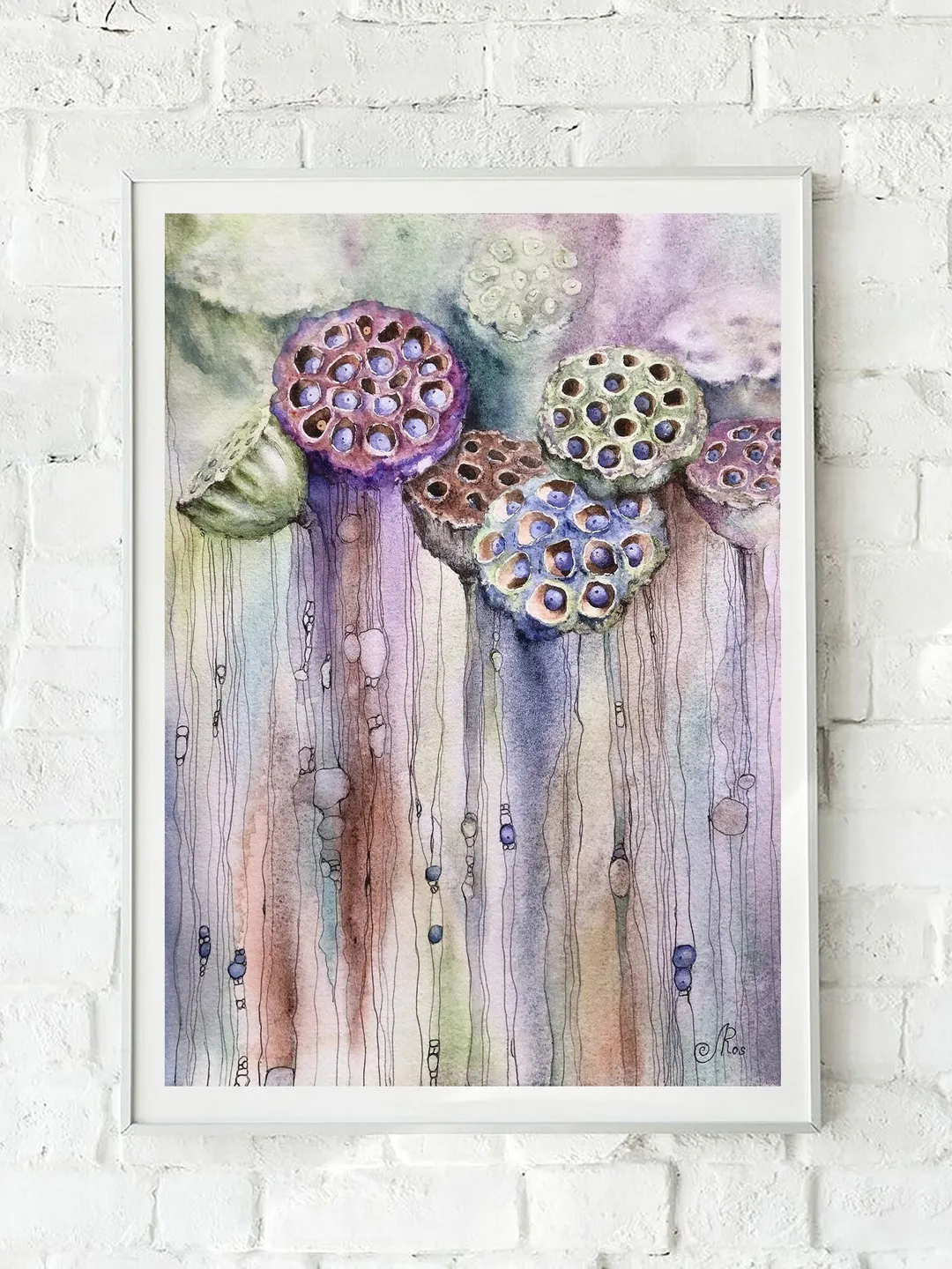 Flowers Original Lotus Painting Watercolor and ink Water Lilies Art