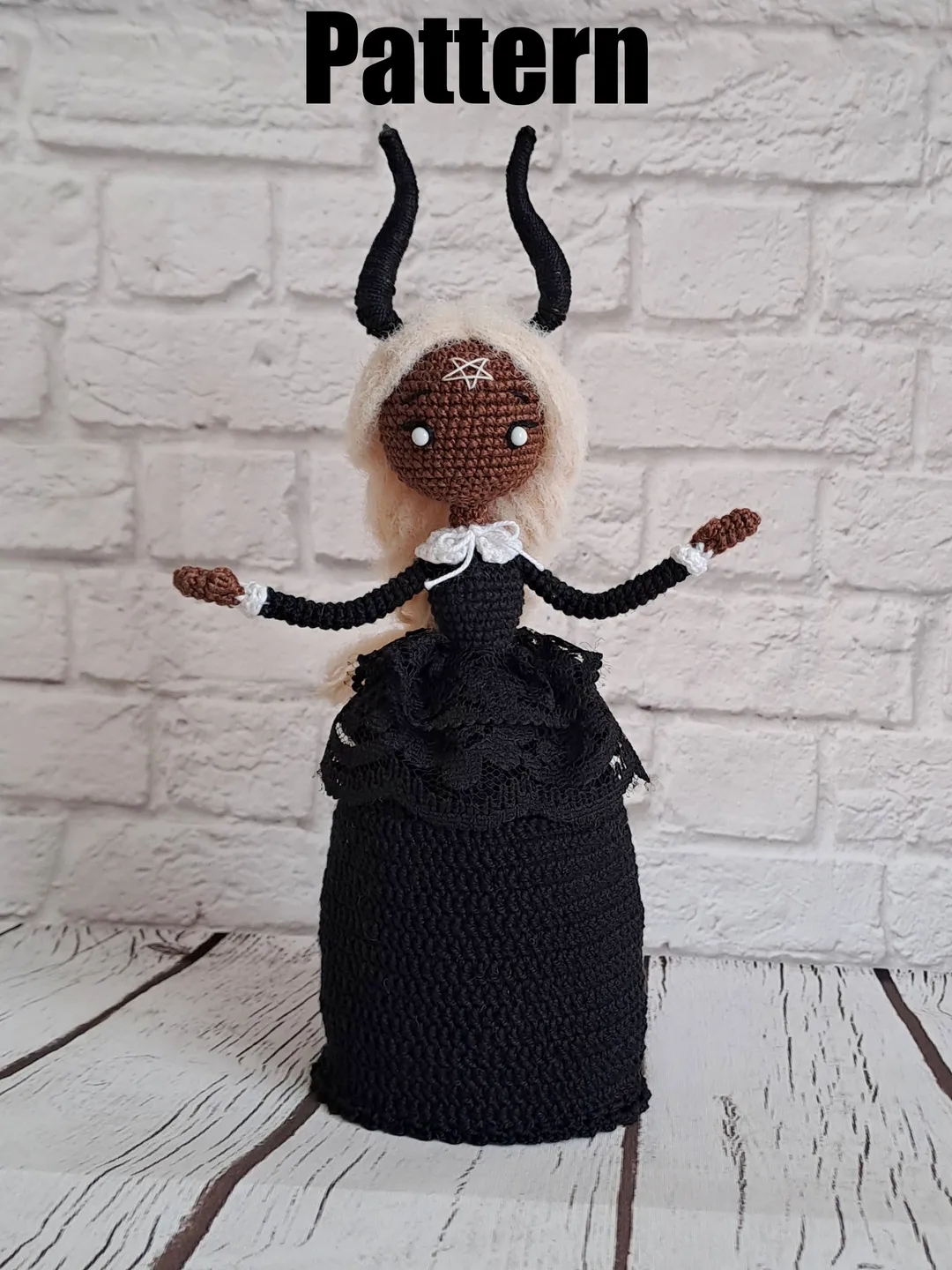 Pattern Scary doll, demon doll, pattern crochet black doll, creapy doll