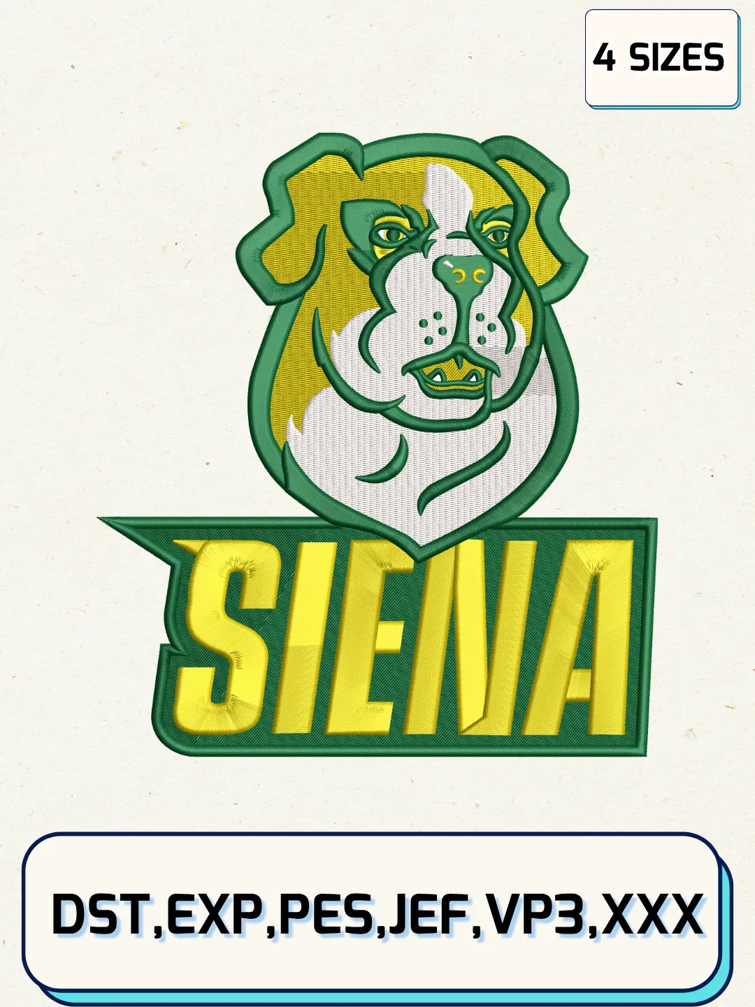 Siena Saints Logos Embroidery Design Files, NCAA Logos Embroidery Designs, Machine Embroidery Files, 4 Sizes
