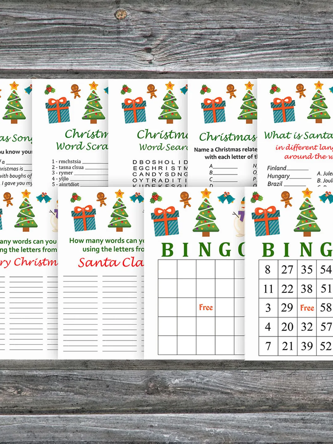 Christmas party games bundle,Printable Christmas Party Game Pack,Snowman and tree Christmas Trivia Game Cards