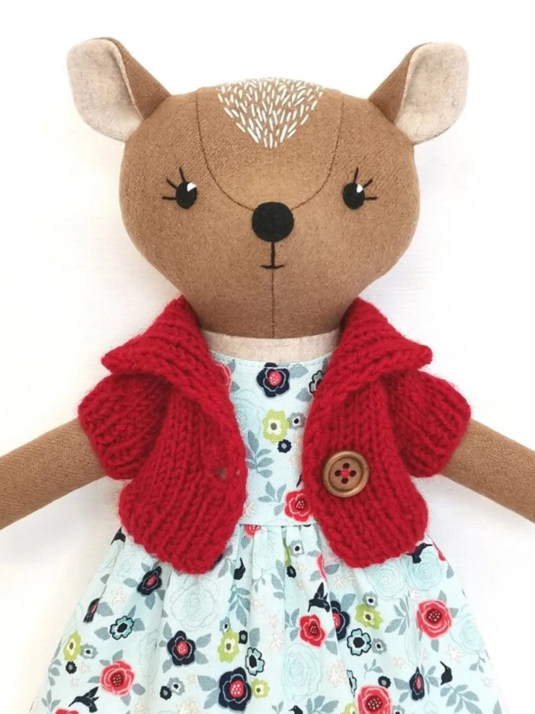 Red deer doll, wool plush reindeer toy, handmade soft doll, fawn rag doll