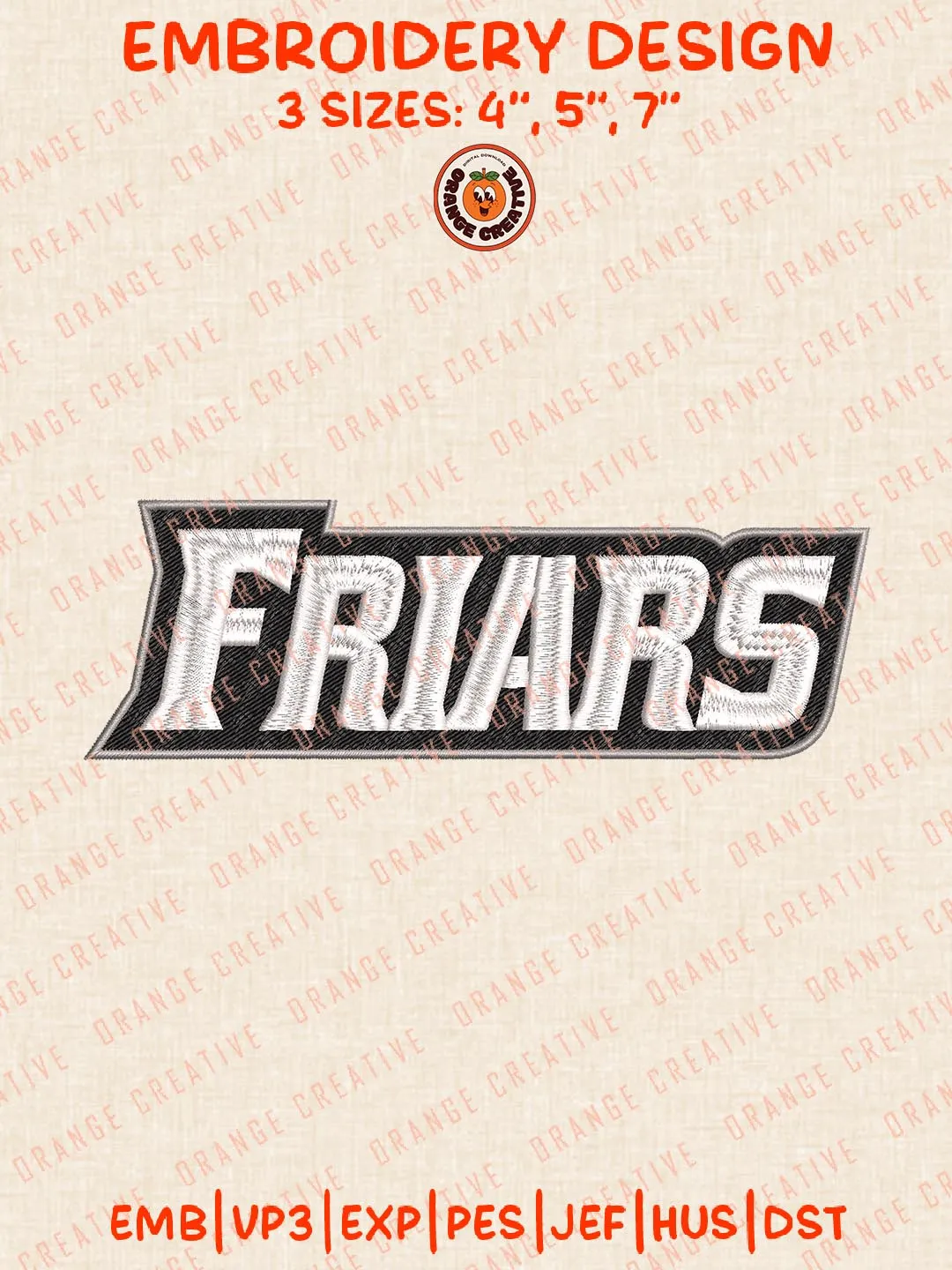 NCAA Friars Text Embroidery Design, NCAA Team Logo Embroidery Design, Machine Embroidery Design File, 4 Sizes, Custom Size, Digital Download