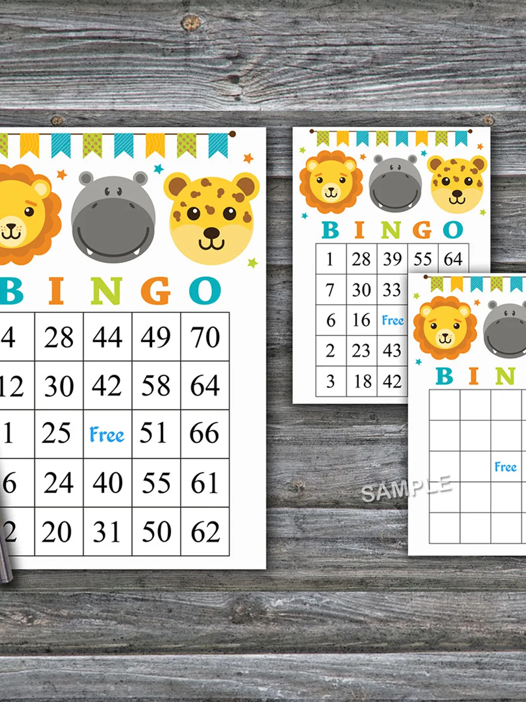 Safari animals bingo cards,Safari animals bingo game,Safari printable bingo cards,60 Bingo Cards,INSTANT DOWNLOAD--177