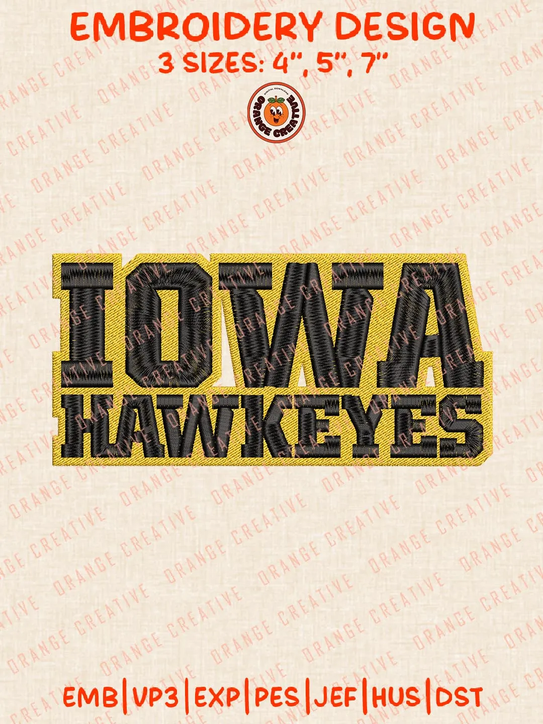 NCAA Embroidery Design, Iowa Hawkeyes Team Logo Embroidery Design, Machine Embroidery Design File, 4 Sizes, Digital Download