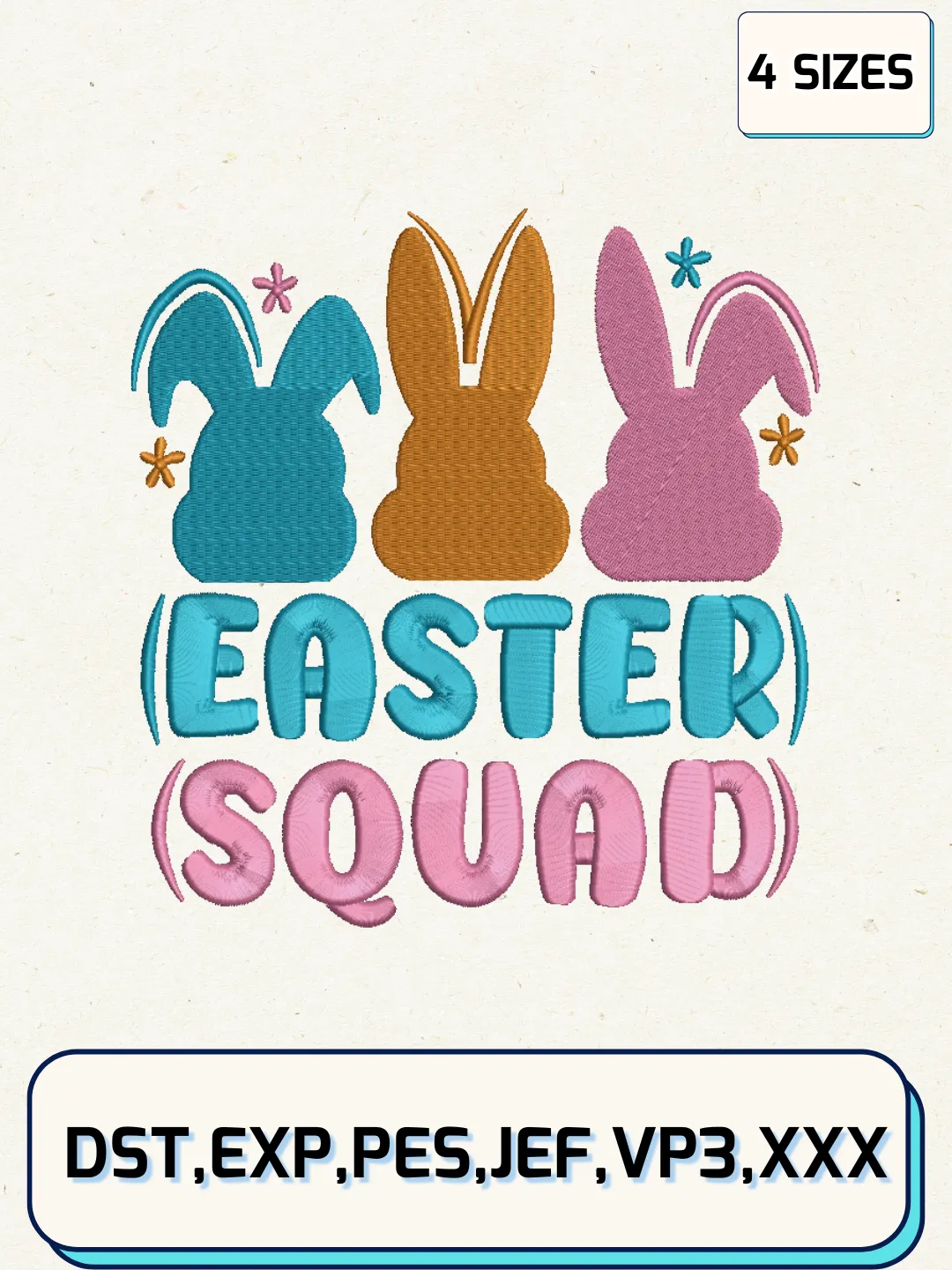 Easter squad Embroidery Design Files, Easter Day Logos Embroidery Designs, Machine Embroidery Files, 4 Sizes