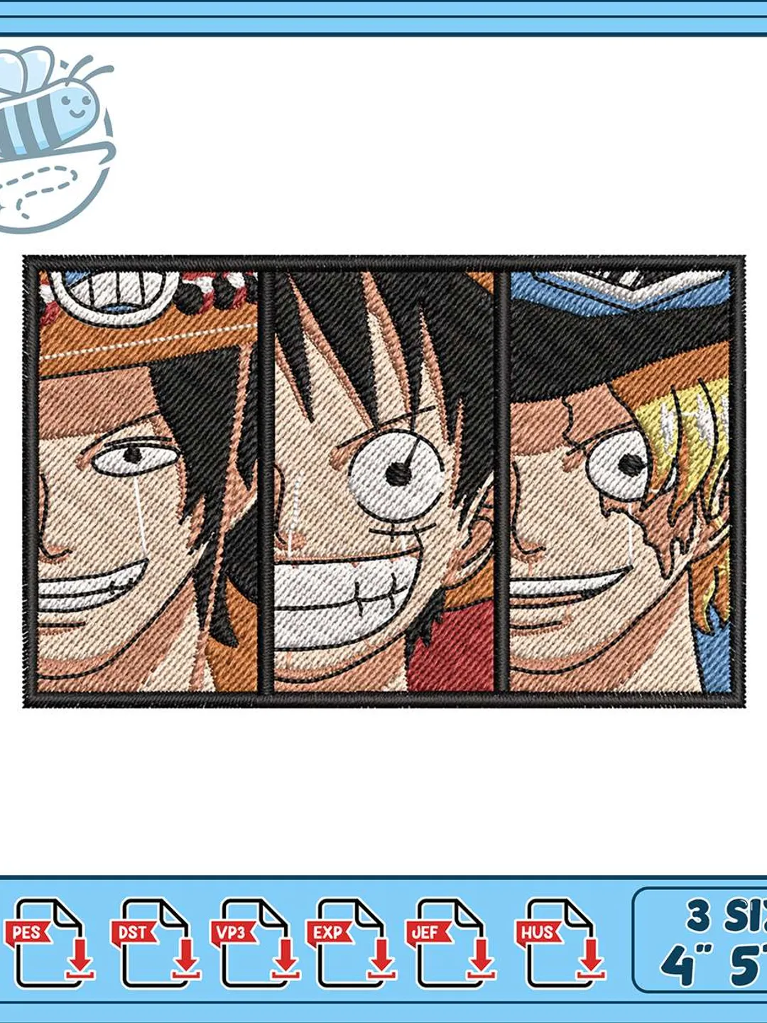 Luffy Ace Sabo Brothers Embroidery Design, One Piece Trio Panel