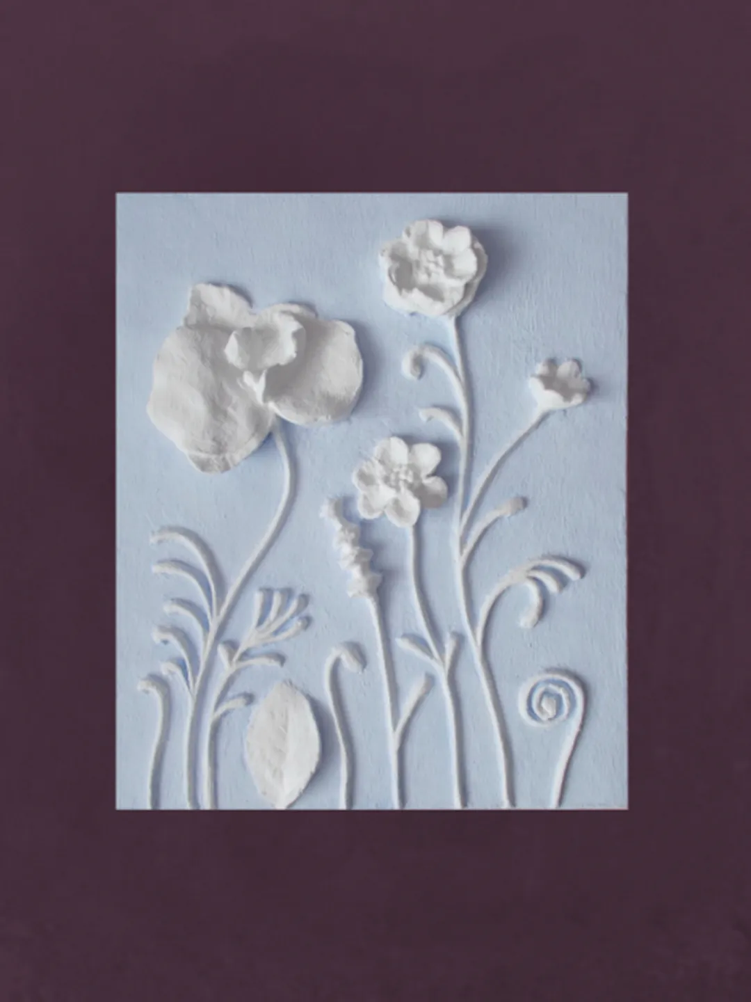Panels gypsum 3d flower wall art Sculptural pastel sky blue bas-relief Panno