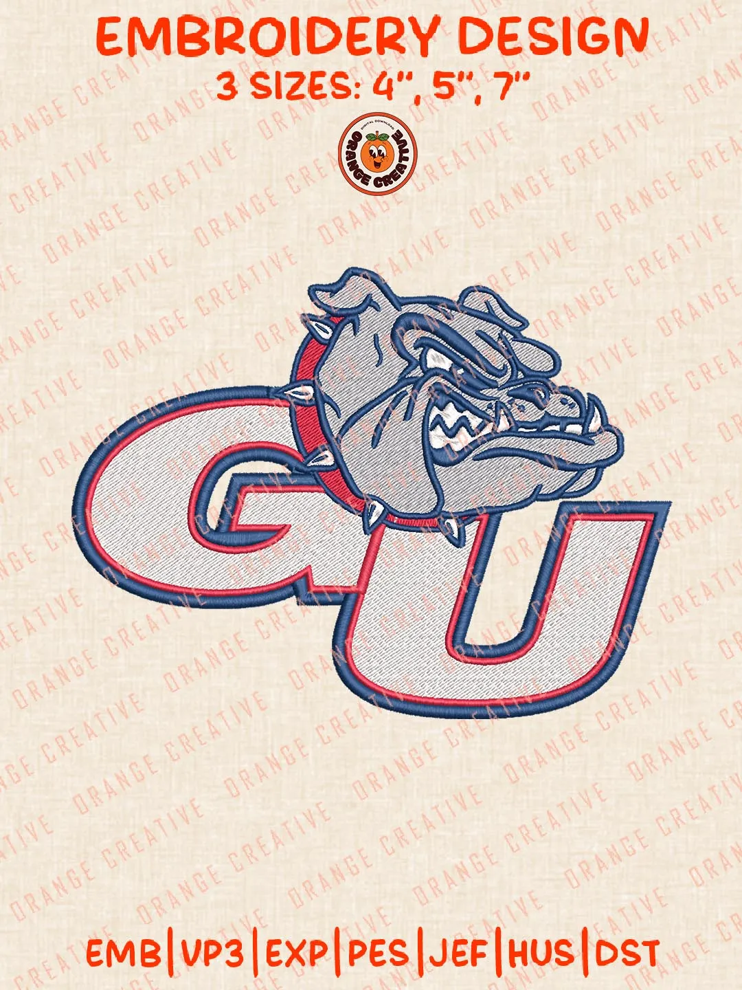 Gonzaga Bulldogs Logos Embroidery Design Files, NCAA Logos Embroidery Designs, Machine Embroidery Files, 4 Sizes, Custom Sizes, Instant Download