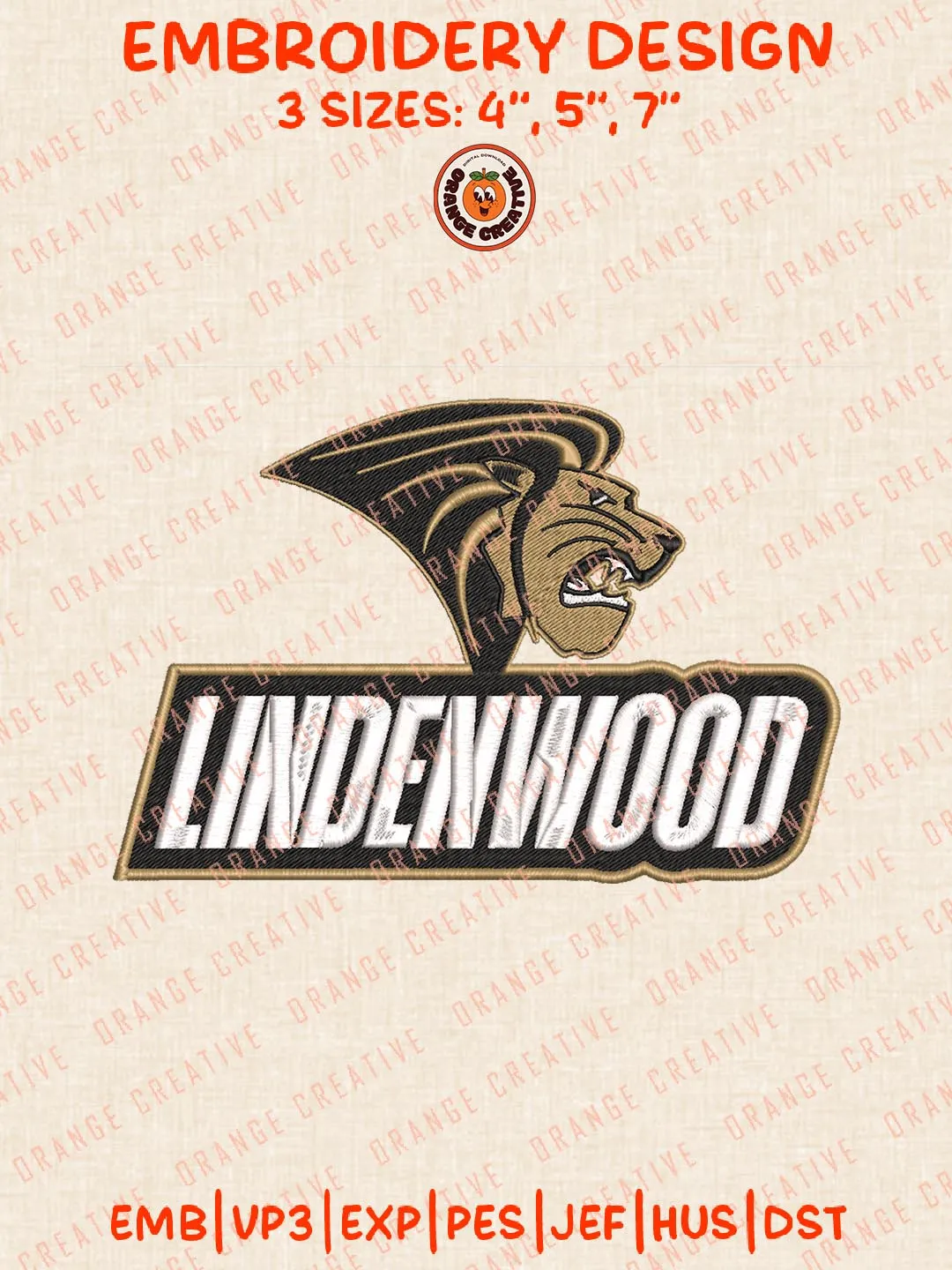 Lindenwood Logos Embroidery Design Files, NCAA Lindenwood Lions Logos Embroidery Designs, Machine Embroidery Files, 4 Sizes, Custom Sizes, Instant Download