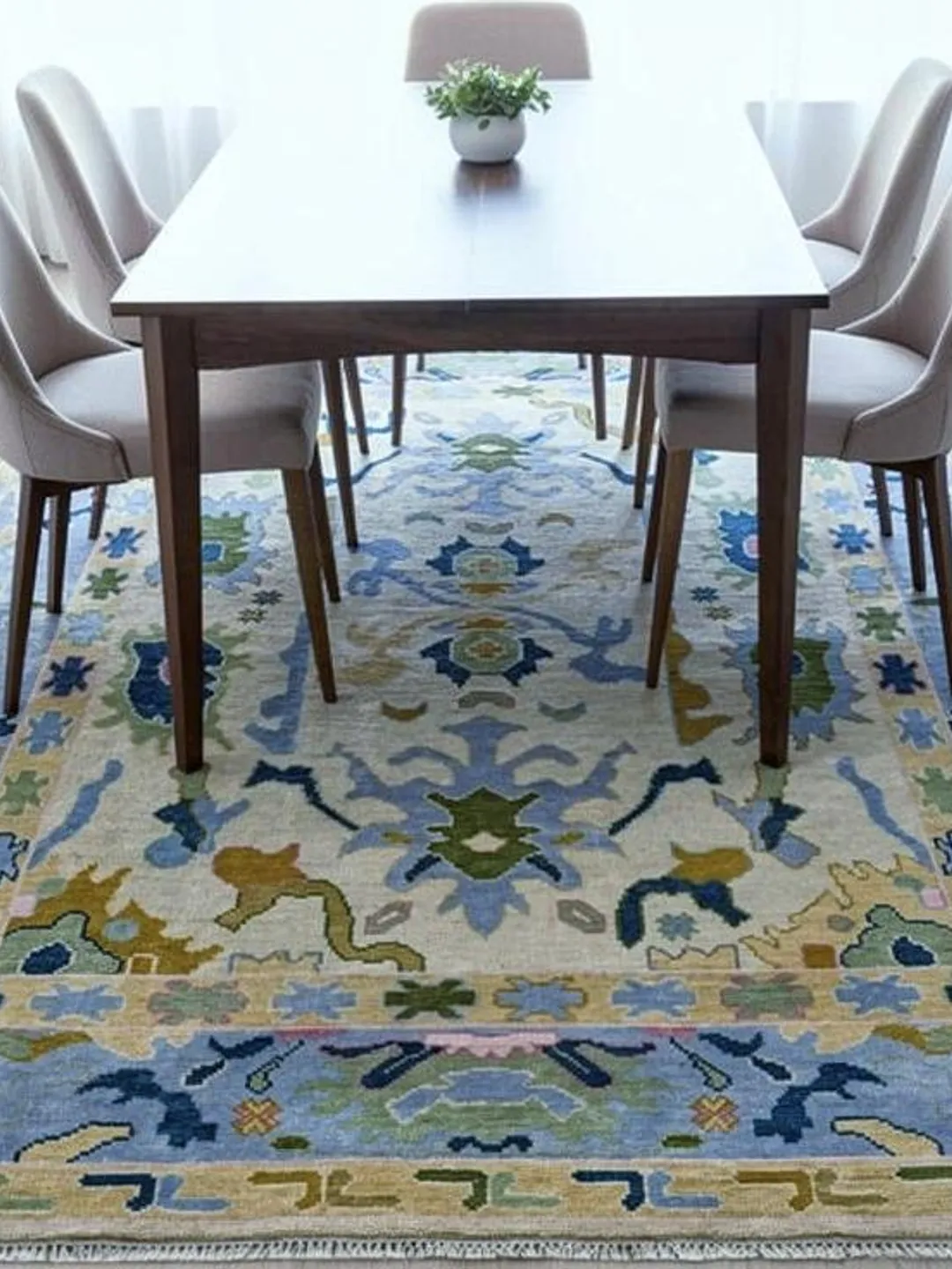 Hand-Knotted Wool Oushak Rug, Periwinkle Blue Gold, Eclectic Nursery Decor