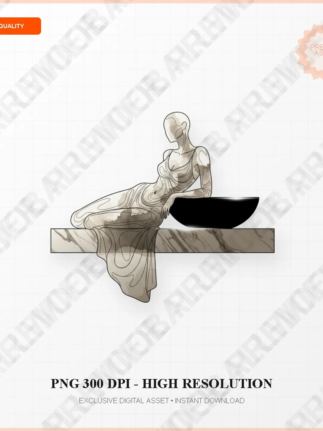 Modern Grecian Marble Muse PNG, Luxury Line Art Silhouette, Minimalist Female Figure Clipart