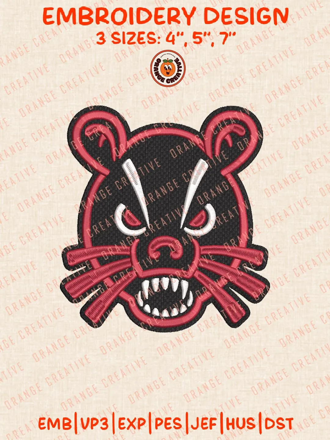 Cincinnati Bearcats Head Mascot Embroidery Design, NCAA Team Logo Embroidery Design, Machine Embroidery Design File, 4 Sizes, Custom Size, Digital Download