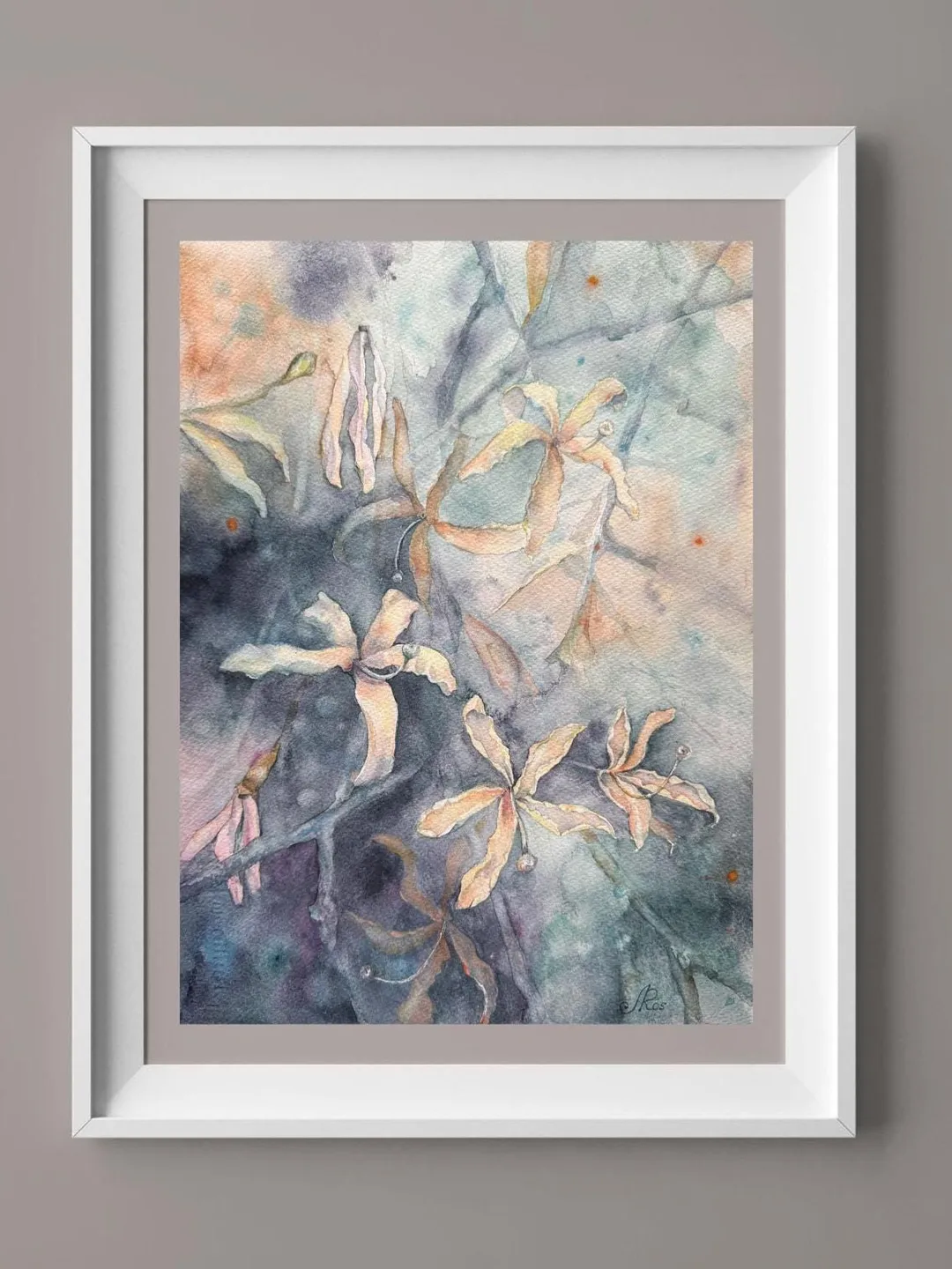 Flowers Original Painting Floral Watercolor Blooming Tree Painting