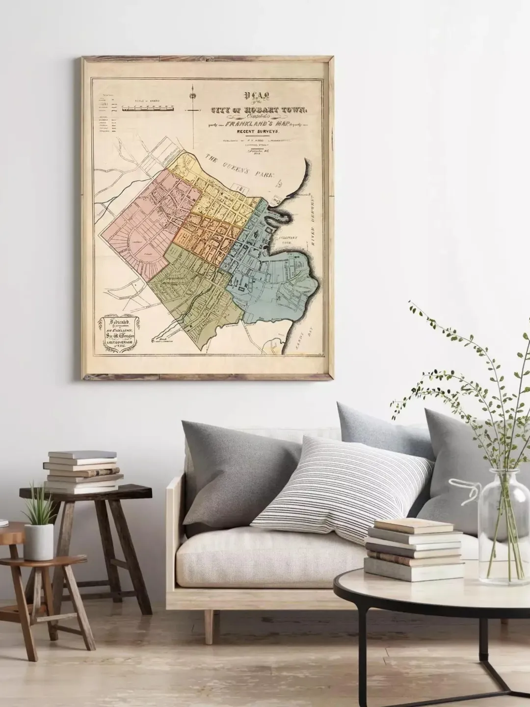 Hobart Australia Vintage Map Print | 1854 City Plan Wall Art