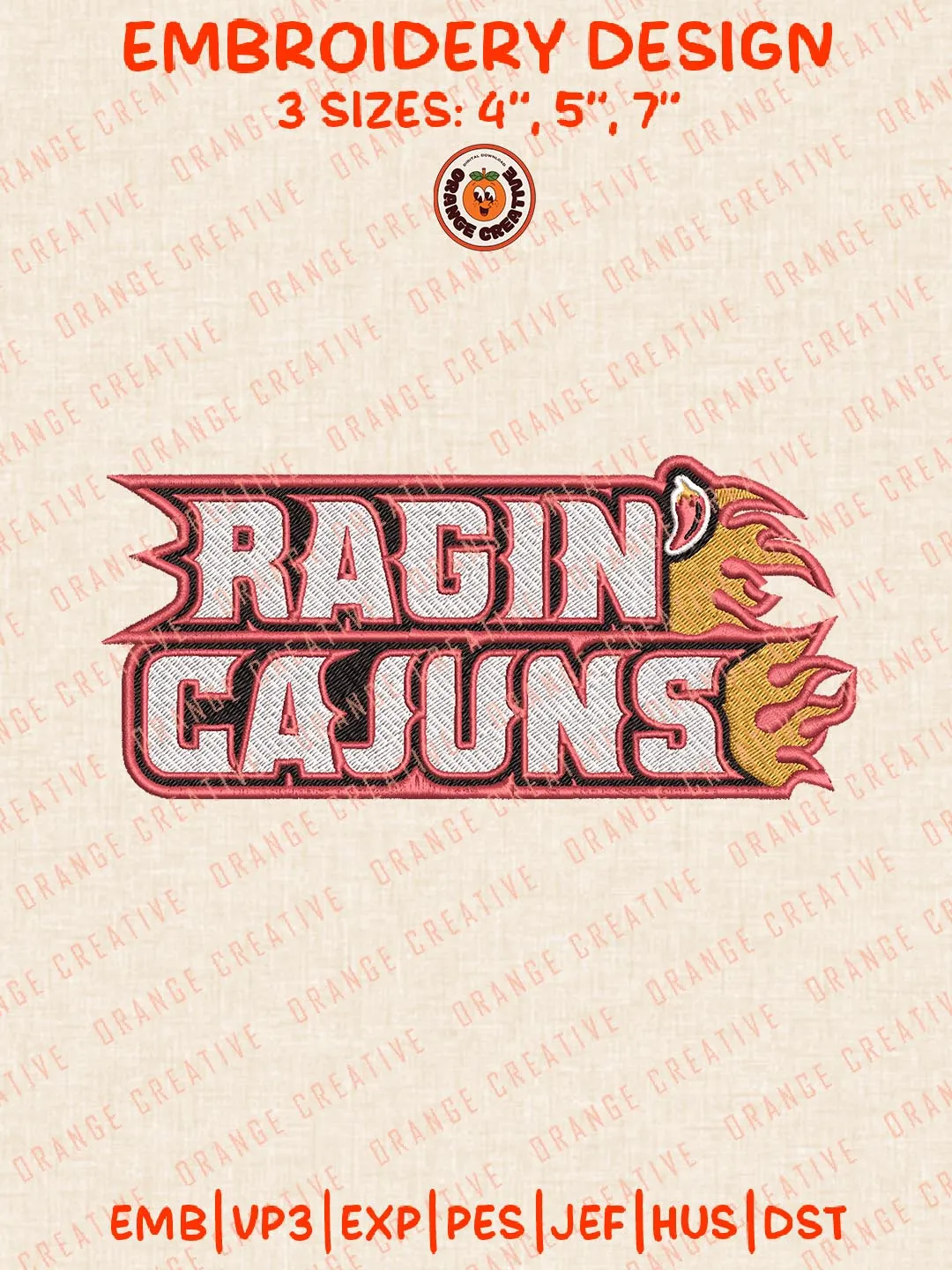 Ragin Cajuns Logos Embroidery Design Files, NCAA Louisiana Ragin Cajuns Logos Embroidery Designs, Machine Embroidery Files, 4 Sizes, Custom Sizes, Instant Download