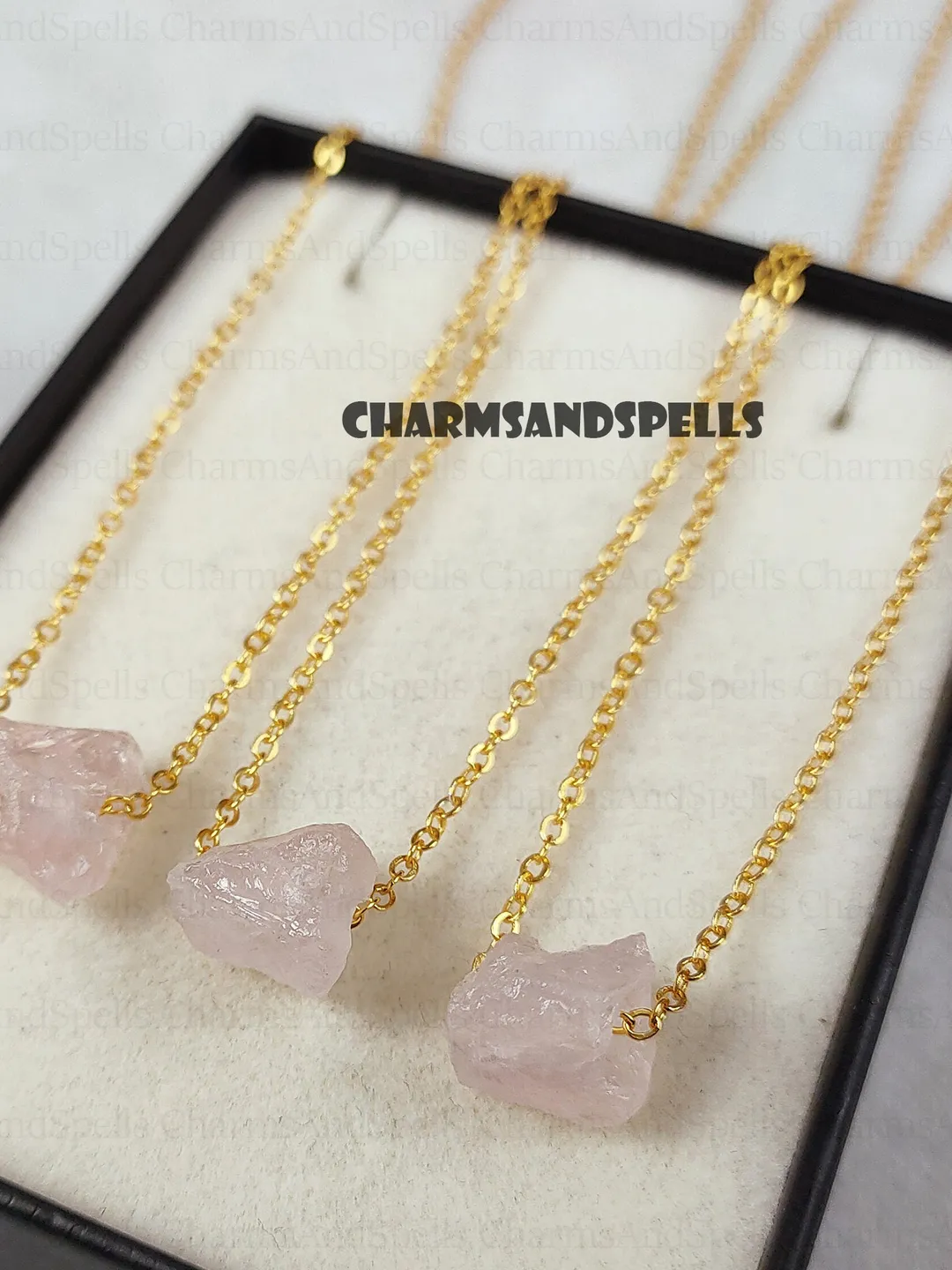 Raw Rose Quartz Necklace, Self-Love Crystal, Boho Gold Plated Jewelry