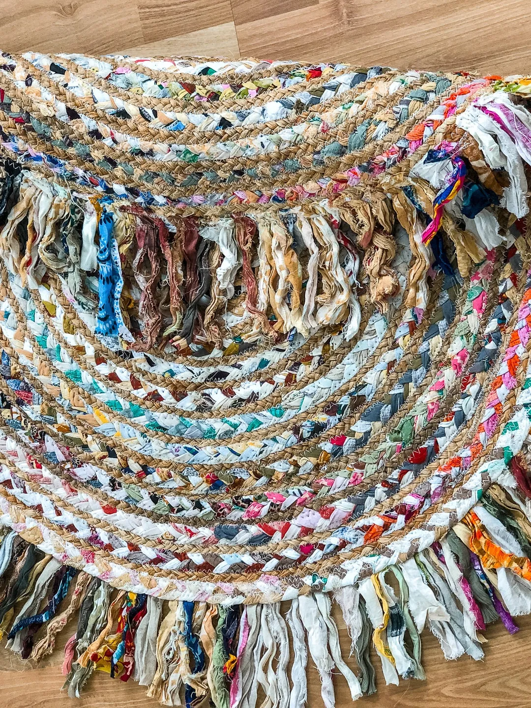 Rug Multicolour Rag Rug White Chindi Multicolour Rag Braided Boho Rug, Bohemian Jute mat with ...