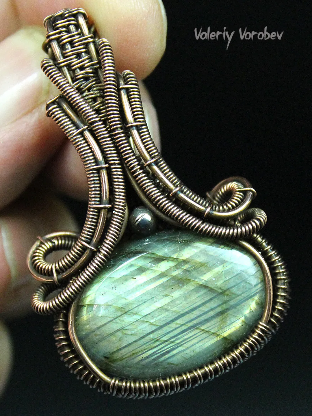 Handmade Labradorite Copper Wire Wrap Pendant