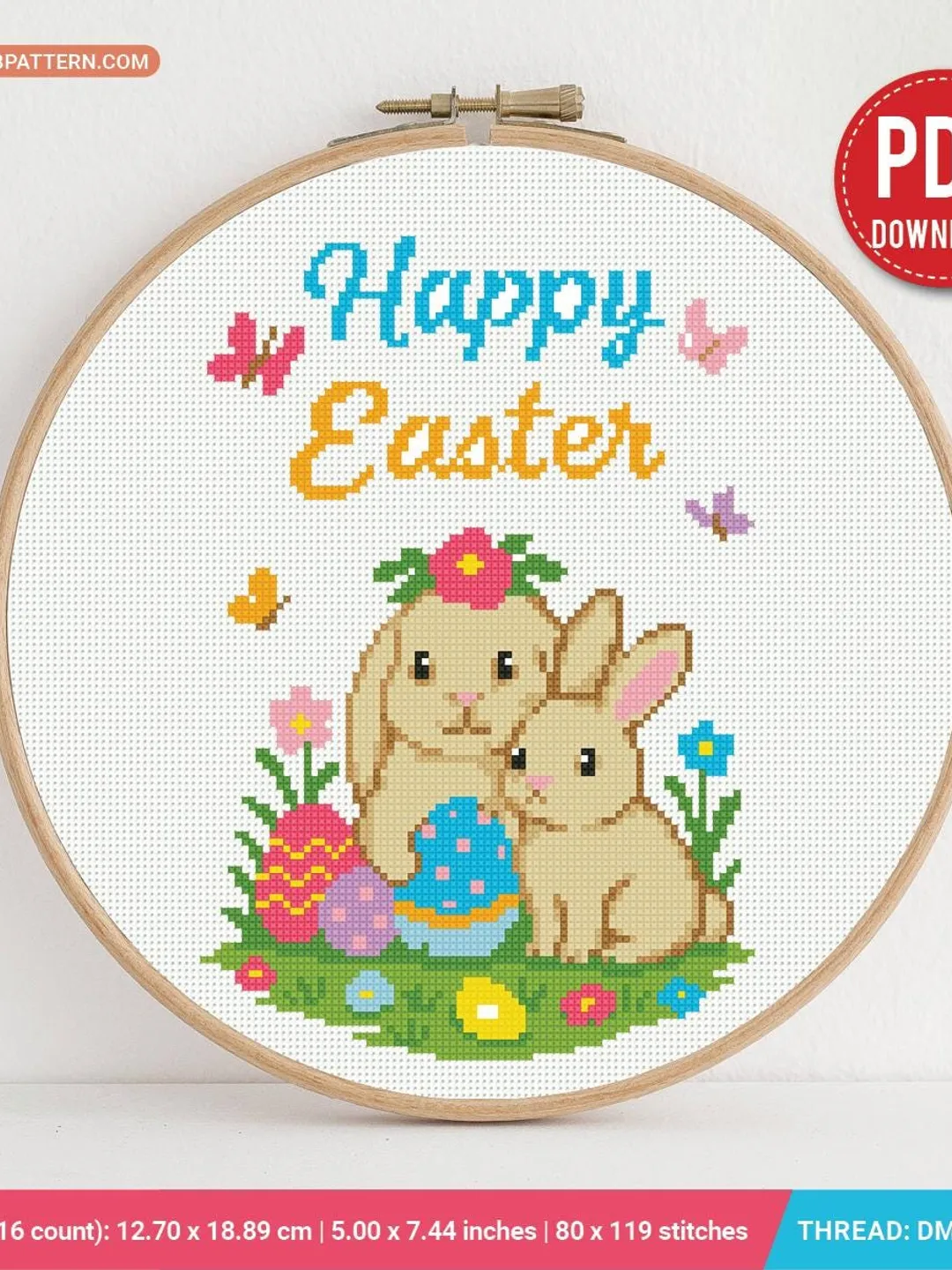 Happy Easter Cross stitch pattern, contemporary, Easter Bunny, Egg hunt, beginner counted, modern chart, gift DIY, embroidery, instant PDF