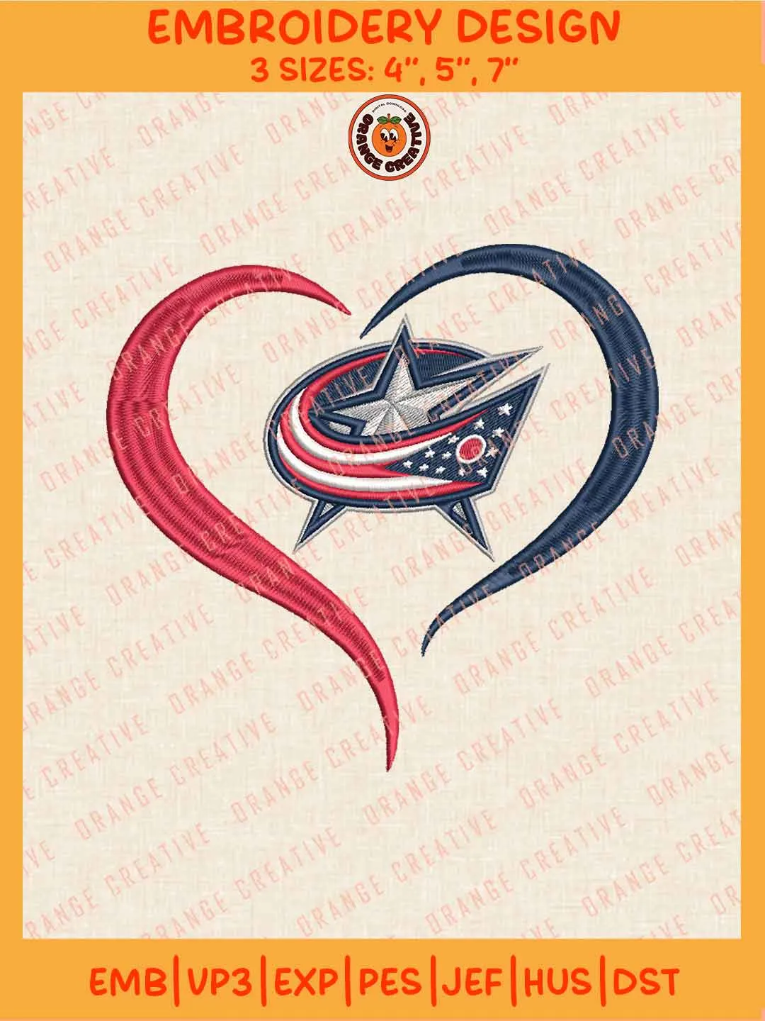 NHL Columbus Blue Jackets Team Heart Logo Embroidery Files, Columbus Blue Jackets Hockey Team Embroidery Designs, NHL Jackets Machine Embroidery Files, NHL Hockey Team Machine Embroidery, Digital Download