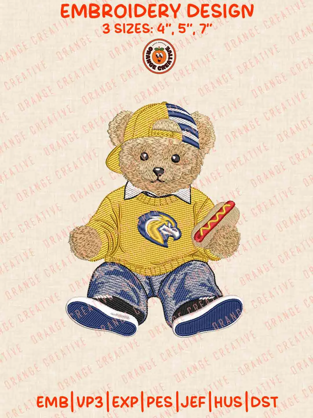 Marquette Golden Eagle Teddy Bear Football Embroidery Design Files, Football Logos Embroidery Designs, Sport Machine Embroidery Files, 3 Sizes, Custom Sizes, Instant Download