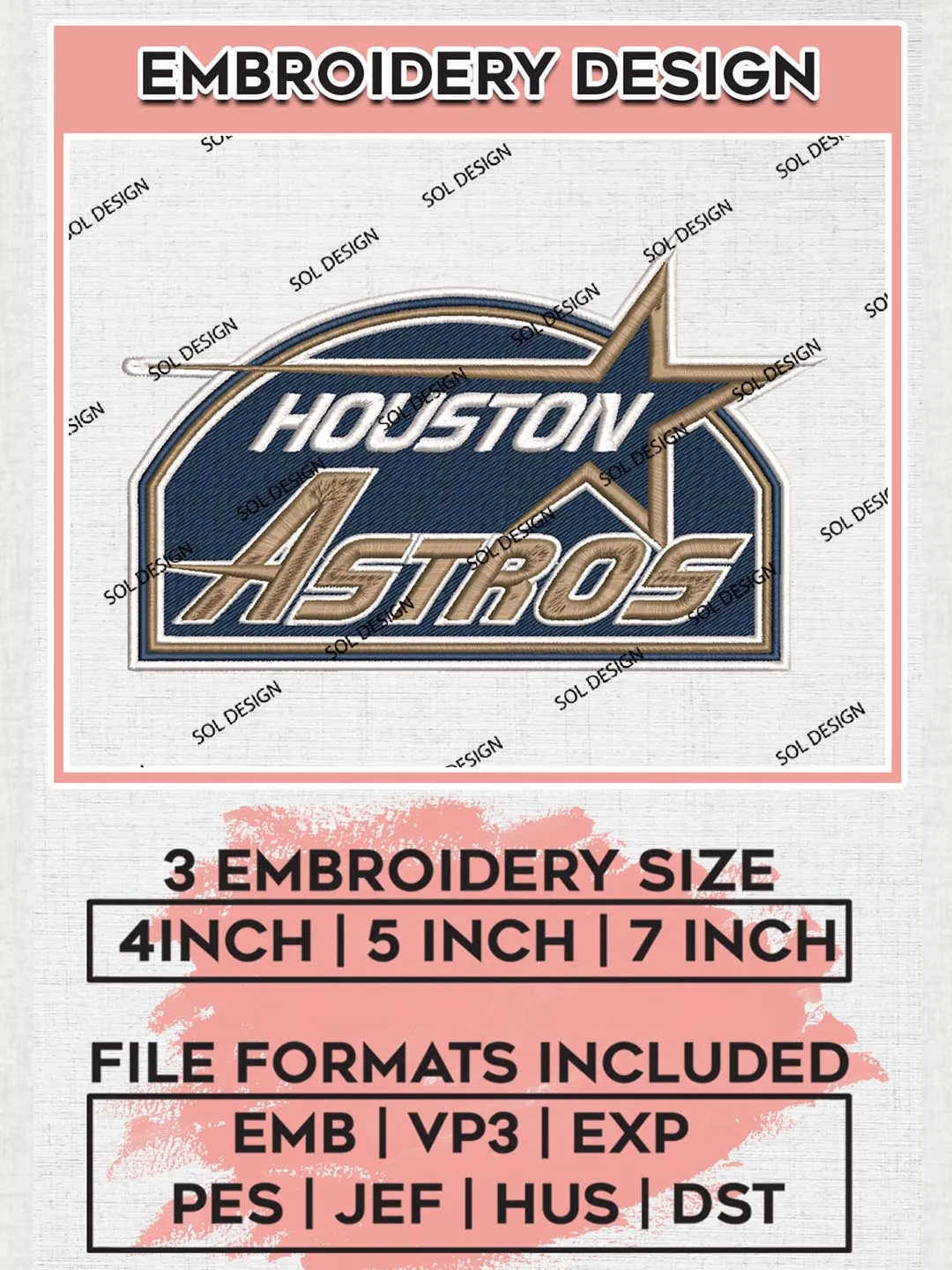 Houston Astros Logo Embroidery Designs, MLB Houston Astros Embroidery Design, MLB Embroidery Design Files, MLB Logo, 3 sizes, Machine embroidery Files, Digital Download